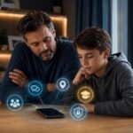 A parent and child discussing the best age for a first smartphone.