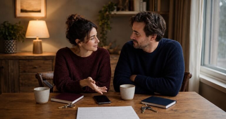 A couple discussing whether couples should share phone passwords or maintain personal privacy.