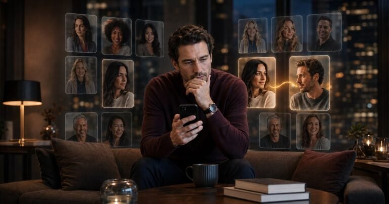 A thoughtful adult considering whether dating apps make lasting love harder to find.
