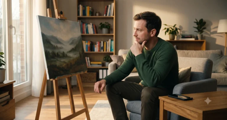 A person reflects on a private achievement while a smartphone rests face down nearby
